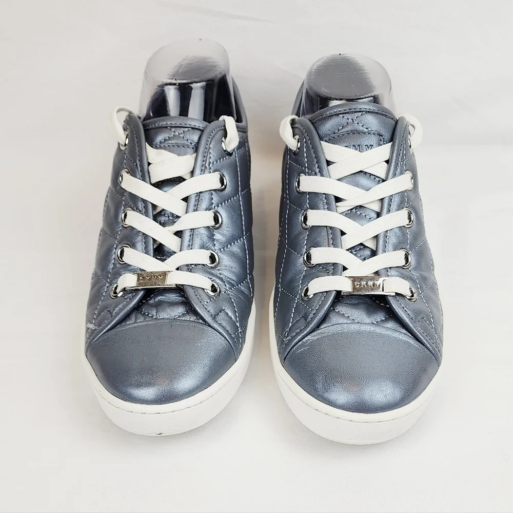 DKNY Grey Quilted Leather Lace Up Sneakers